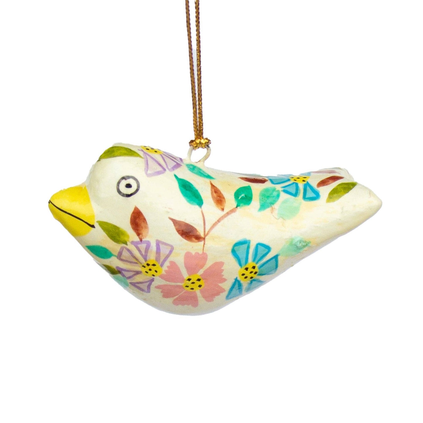 Handpainted Finch Bird Ornament Recycled Paper Mache