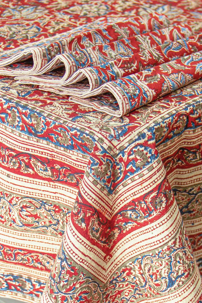 Red & Blue Kalamkari Tablecloth