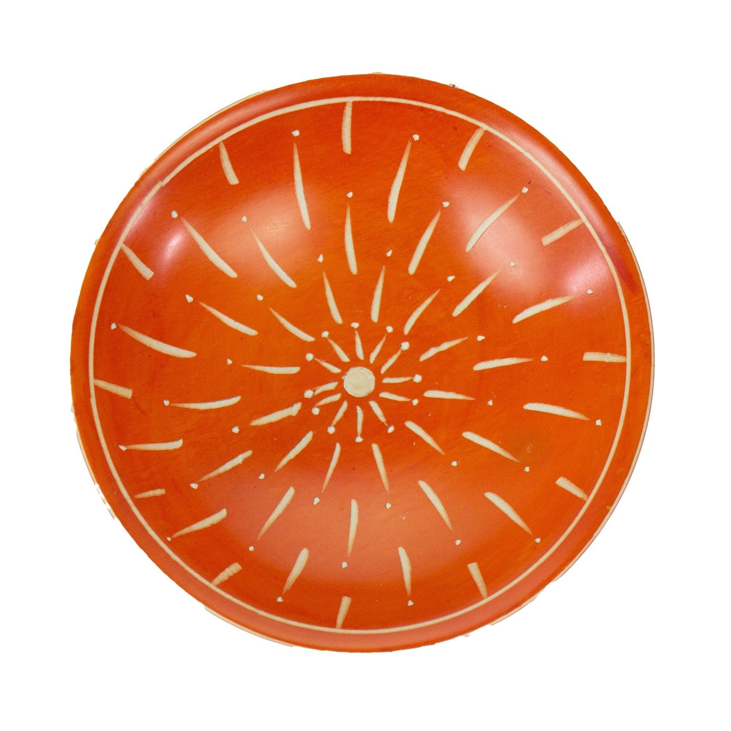 Painted Soapstone Carved Dish, Orange Etching