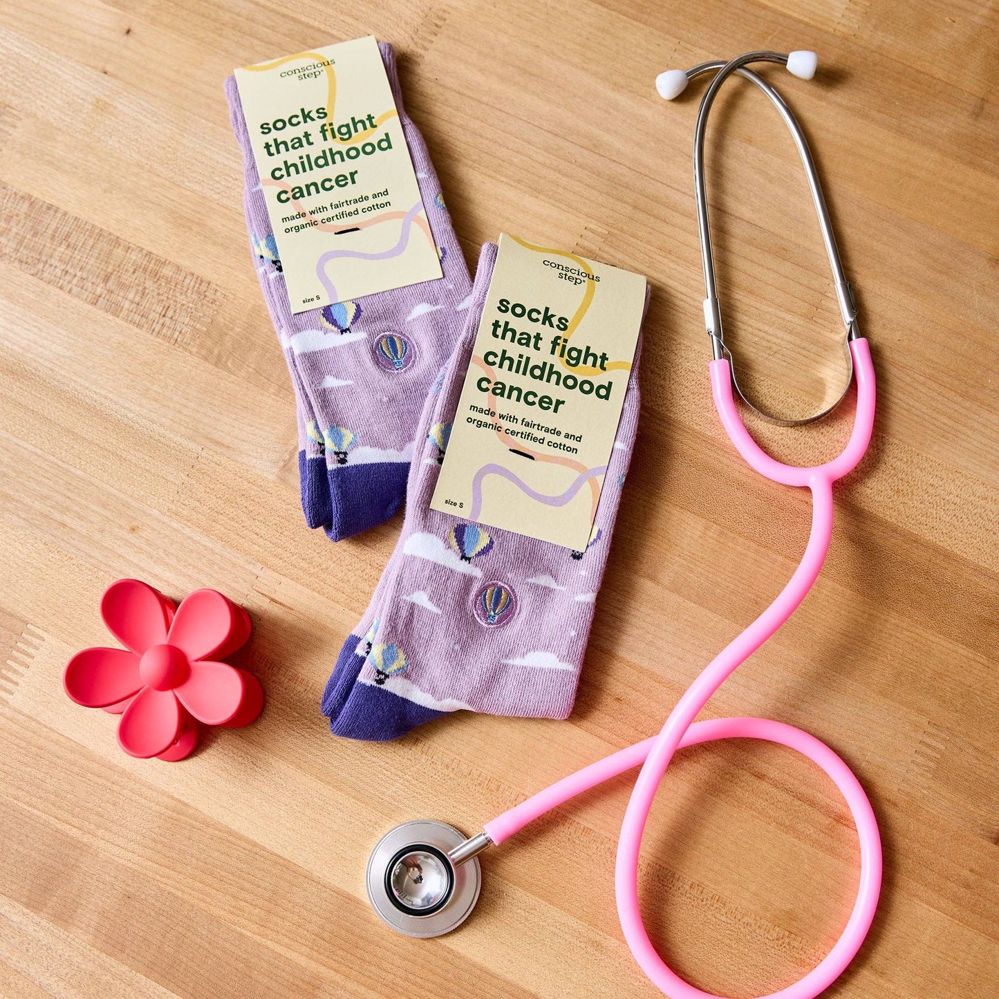 Socks that Fight Childhood Cancer: Purple Hot Air Balloons