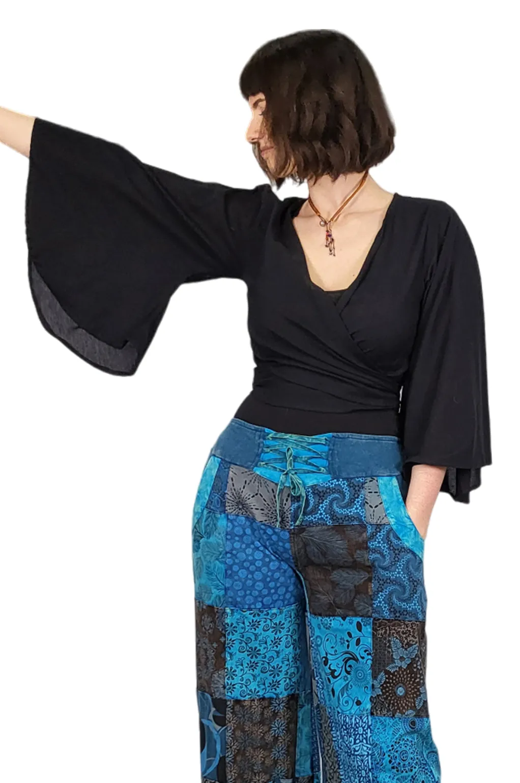 Solid Bell Sleeve Wrap Top