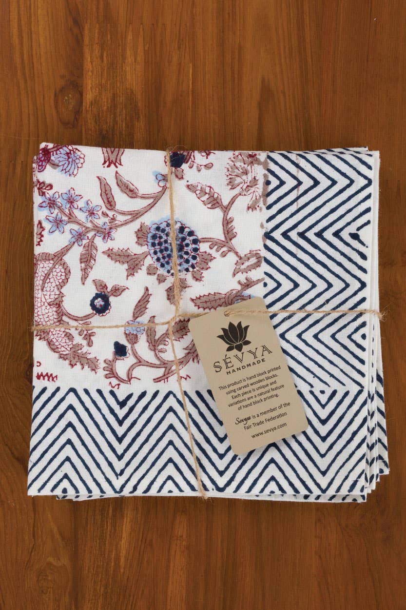 Navy & Mauve Floral Napkin