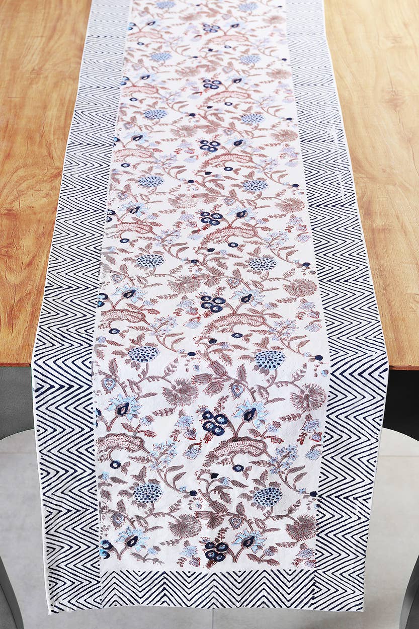 Navy & Mauve Floral Table Runner