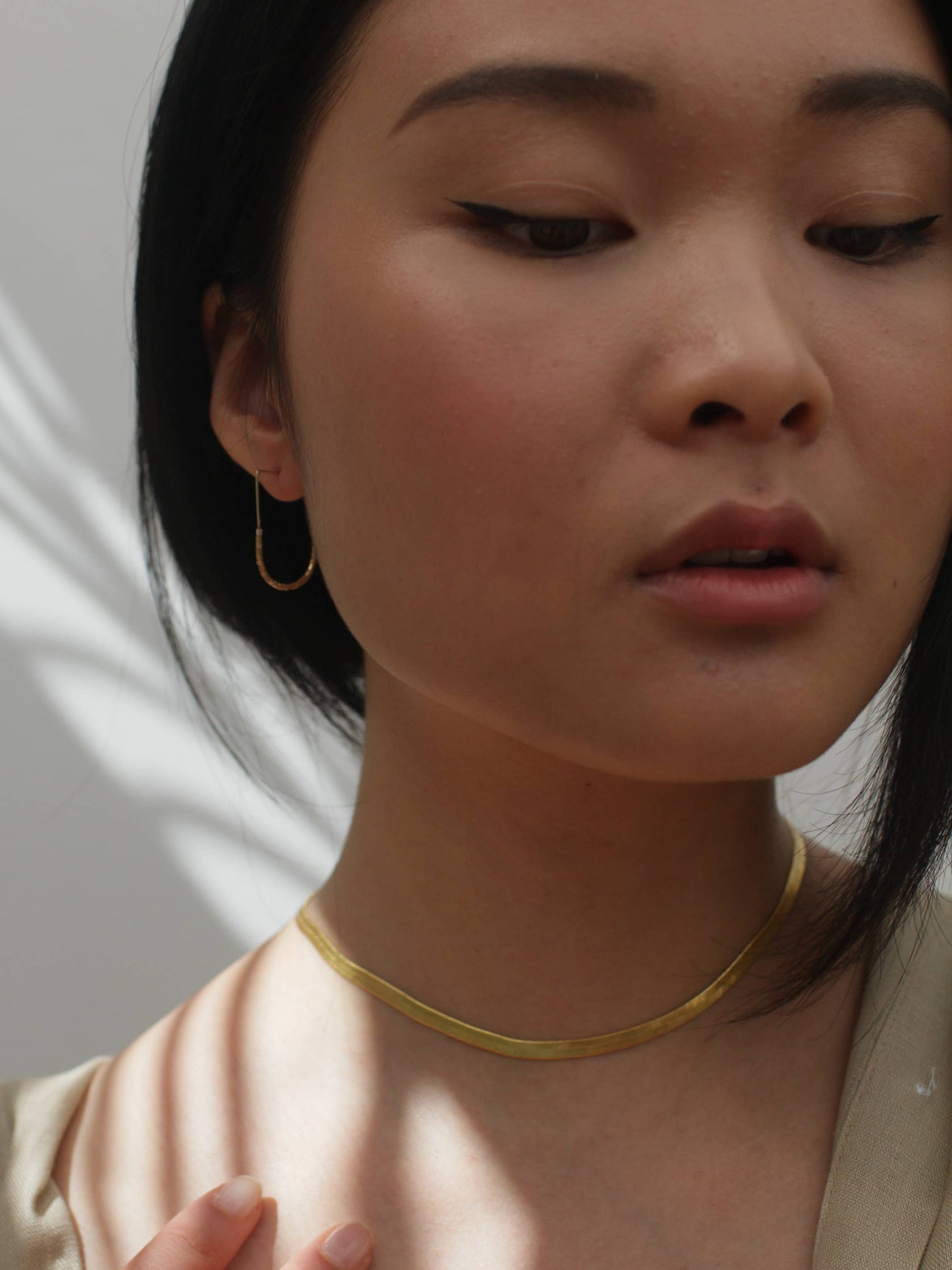 Gold Beaded Drape Earrings: 1" Small