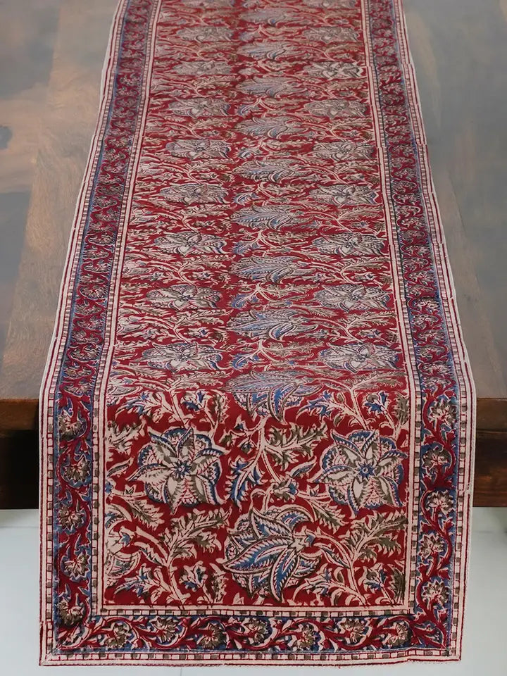 Red and Blue Kalamkari Table Runner