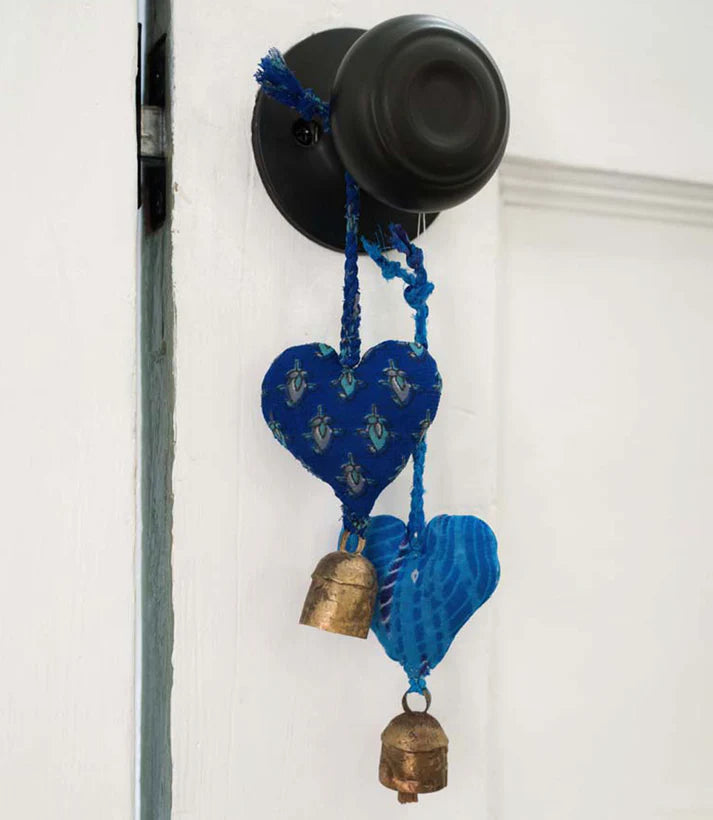 Heart Upcycled Sari Mini Bell Hanging - Assorted Colors