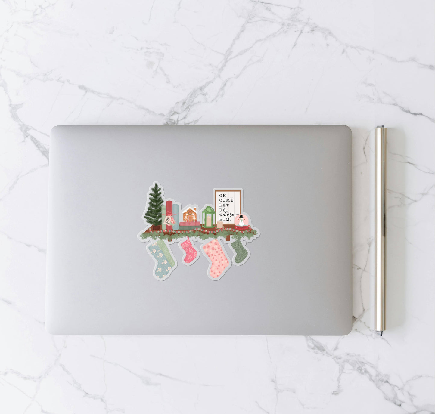 Christmas Shelf | Clear Vinyl Sticker | 3.9 in x3.2 in
