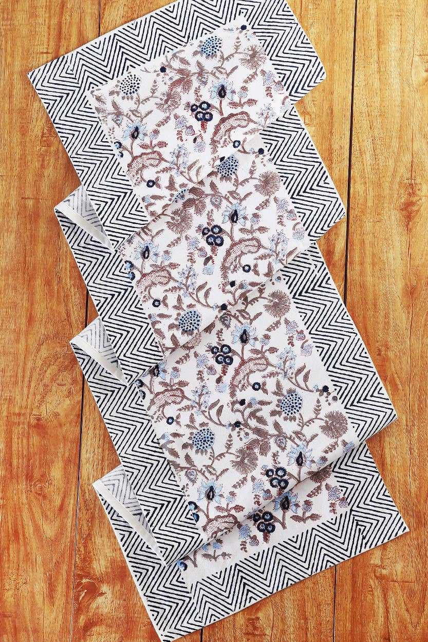 Navy & Mauve Floral Table Runner