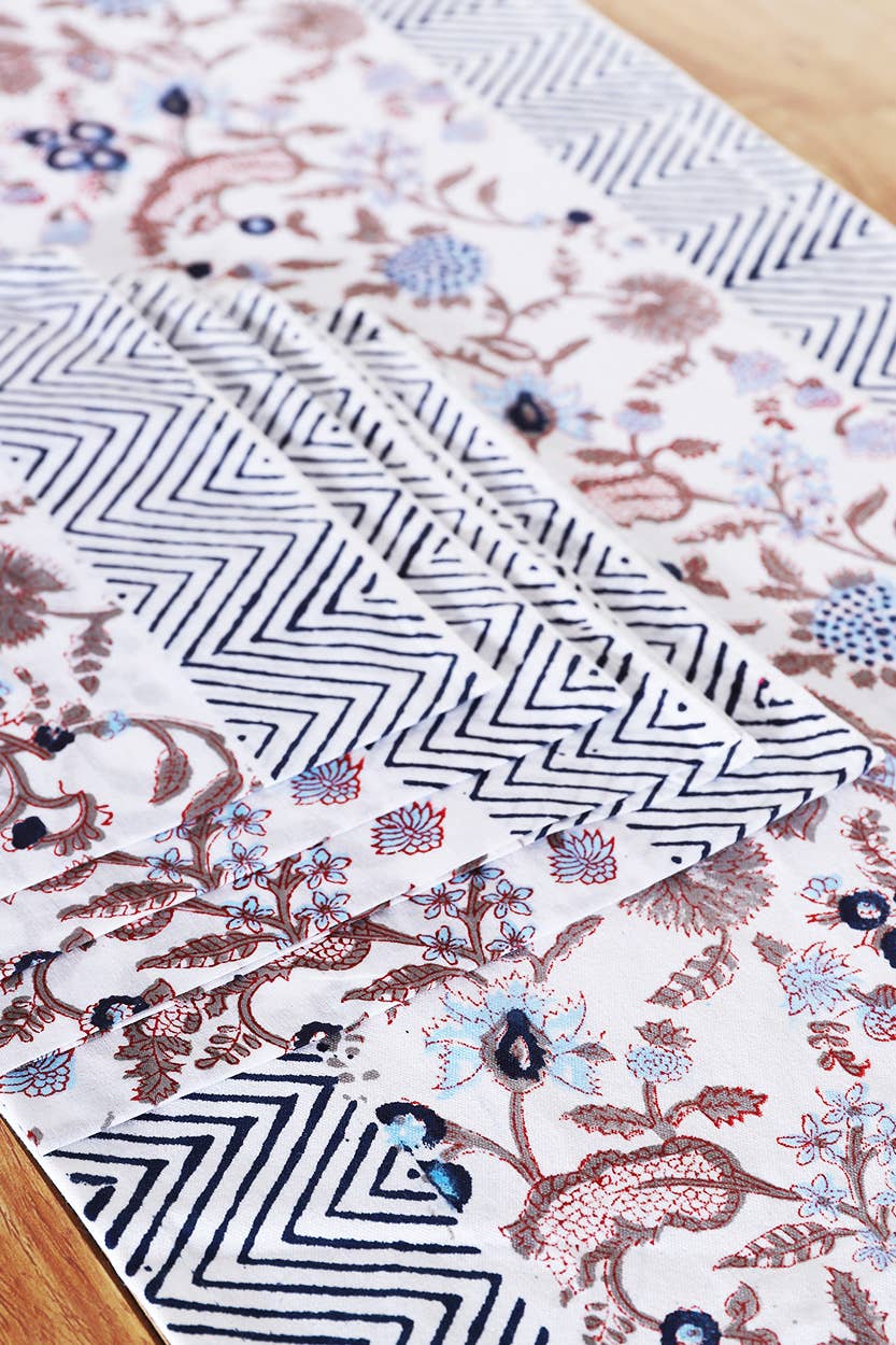 Navy & Mauve Floral Table Runner
