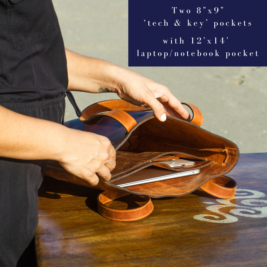 Tote in Leather / Brown / Fair trade Handmade Artisanal: Saddle Brown