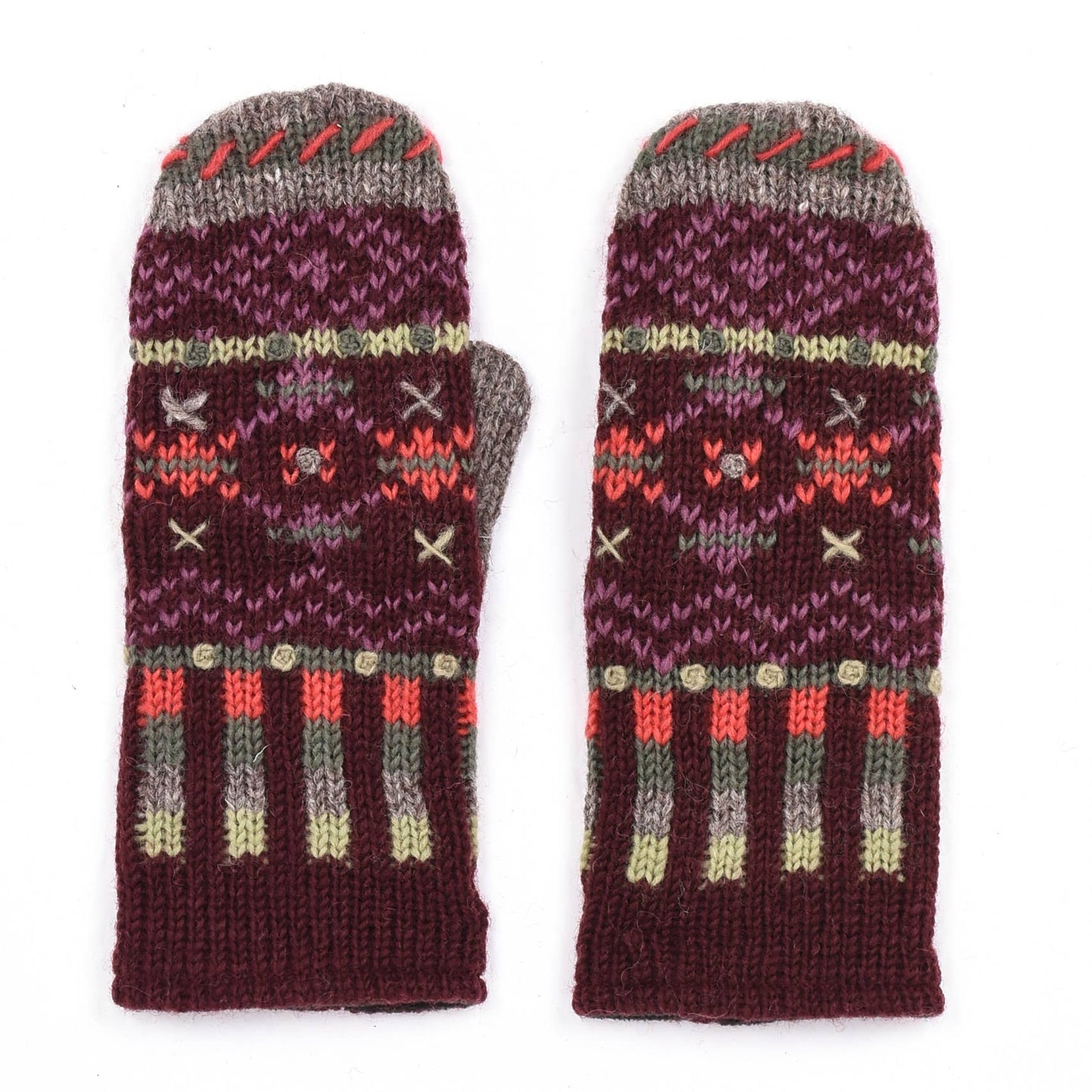 Helsinki - women's wool knit mittens: Bordeaux
