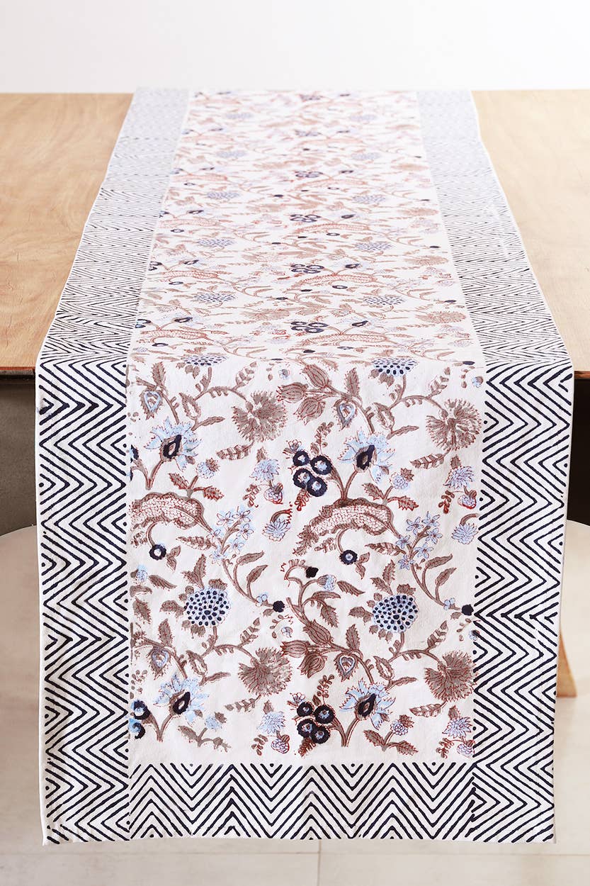 Navy & Mauve Floral Table Runner