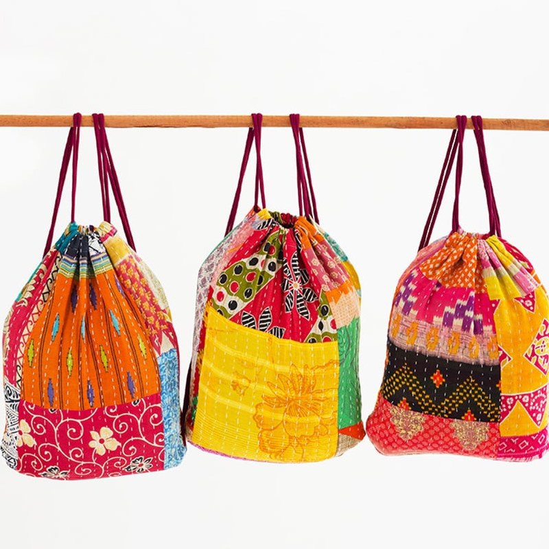 Kantha Drawstring Knapsack