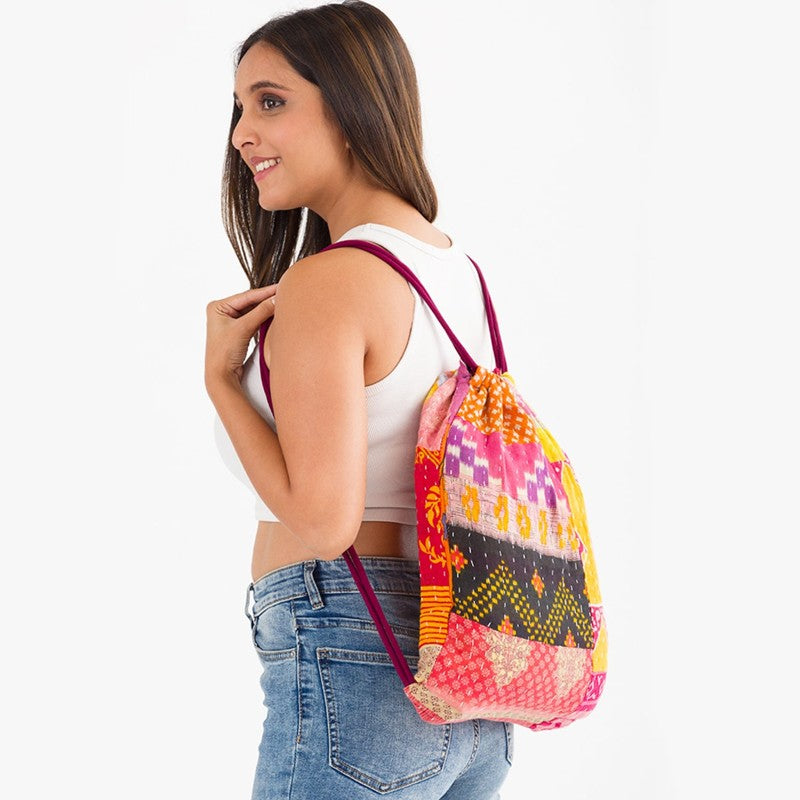 Kantha Drawstring Knapsack