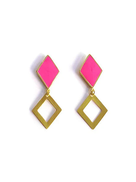Magenta and Gold Geometric Earrings - Fair Anita