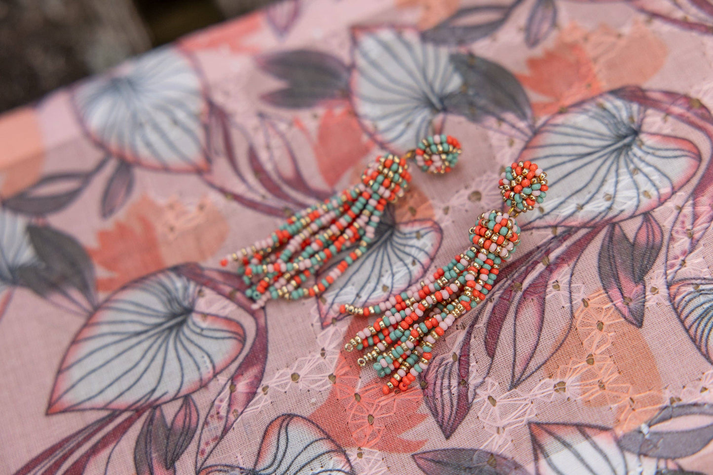 Coral Coast Beaded Tassel Earrings