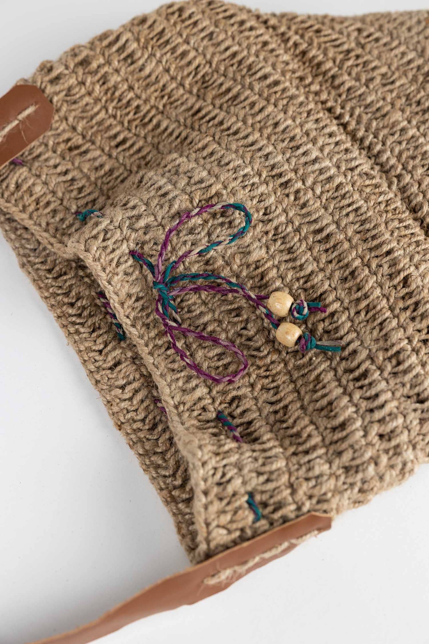 Jute Bucket Bag - Leather Strap