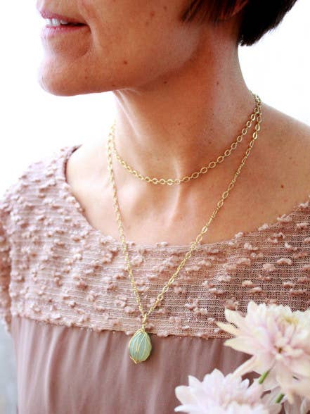 Teal Wrap Stone Necklace: Silver