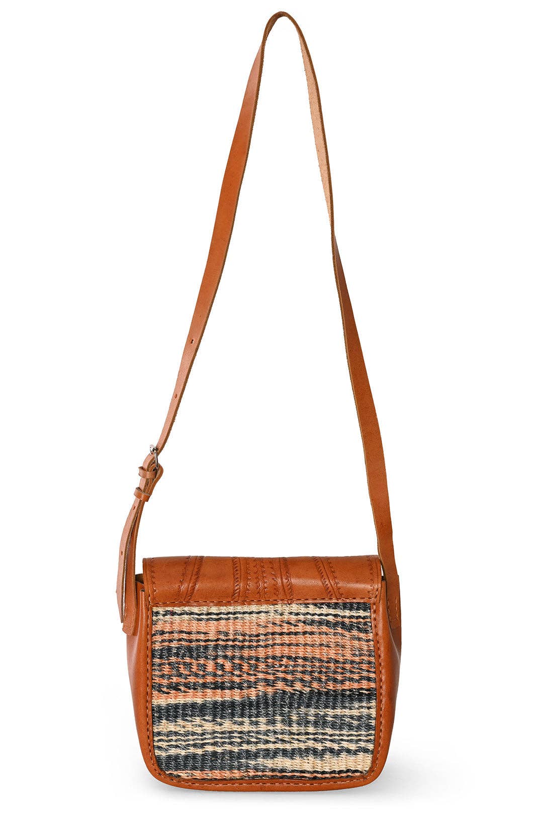 Variegated Sisal and Leather Crossbody Bag with Adjustable Strap