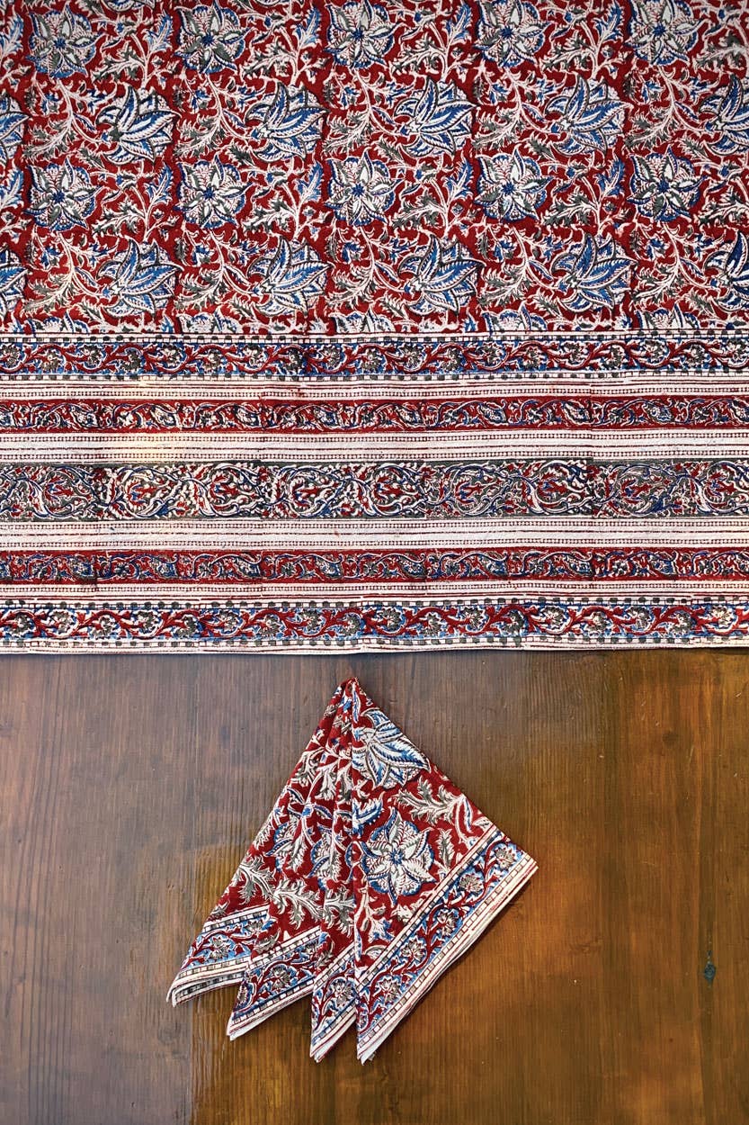 Red & Blue Kalamkari Tablecloth