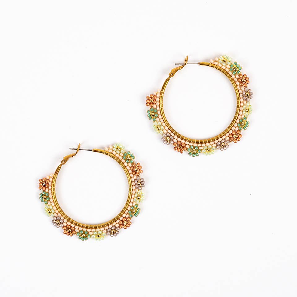 Large Daisy Hoop Earrings: Seafoam Sand