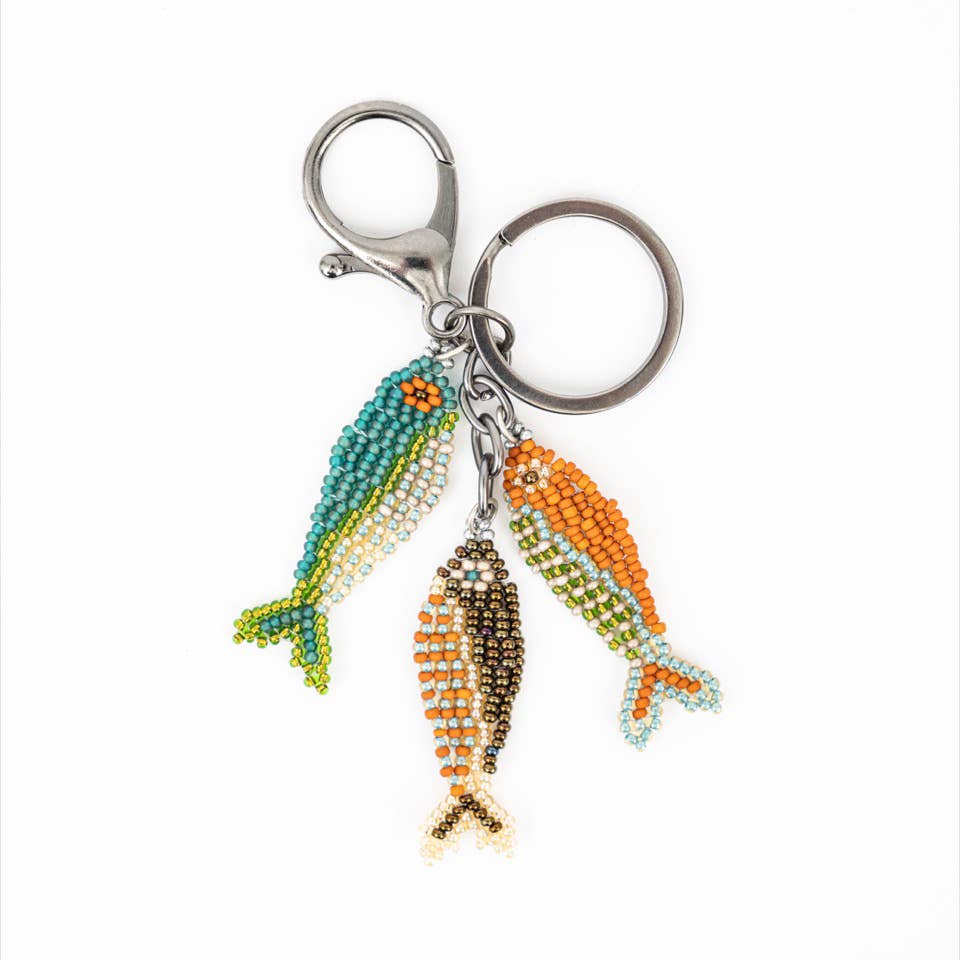 Three Fish Beaded Keychain & Bag Charm: Safari