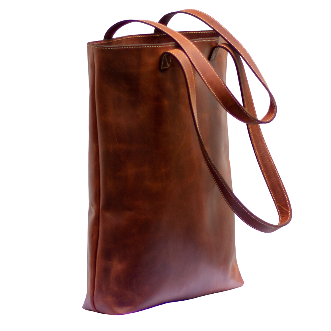Tote in Leather / Brown / Fair trade Handmade Artisanal: Saddle Brown