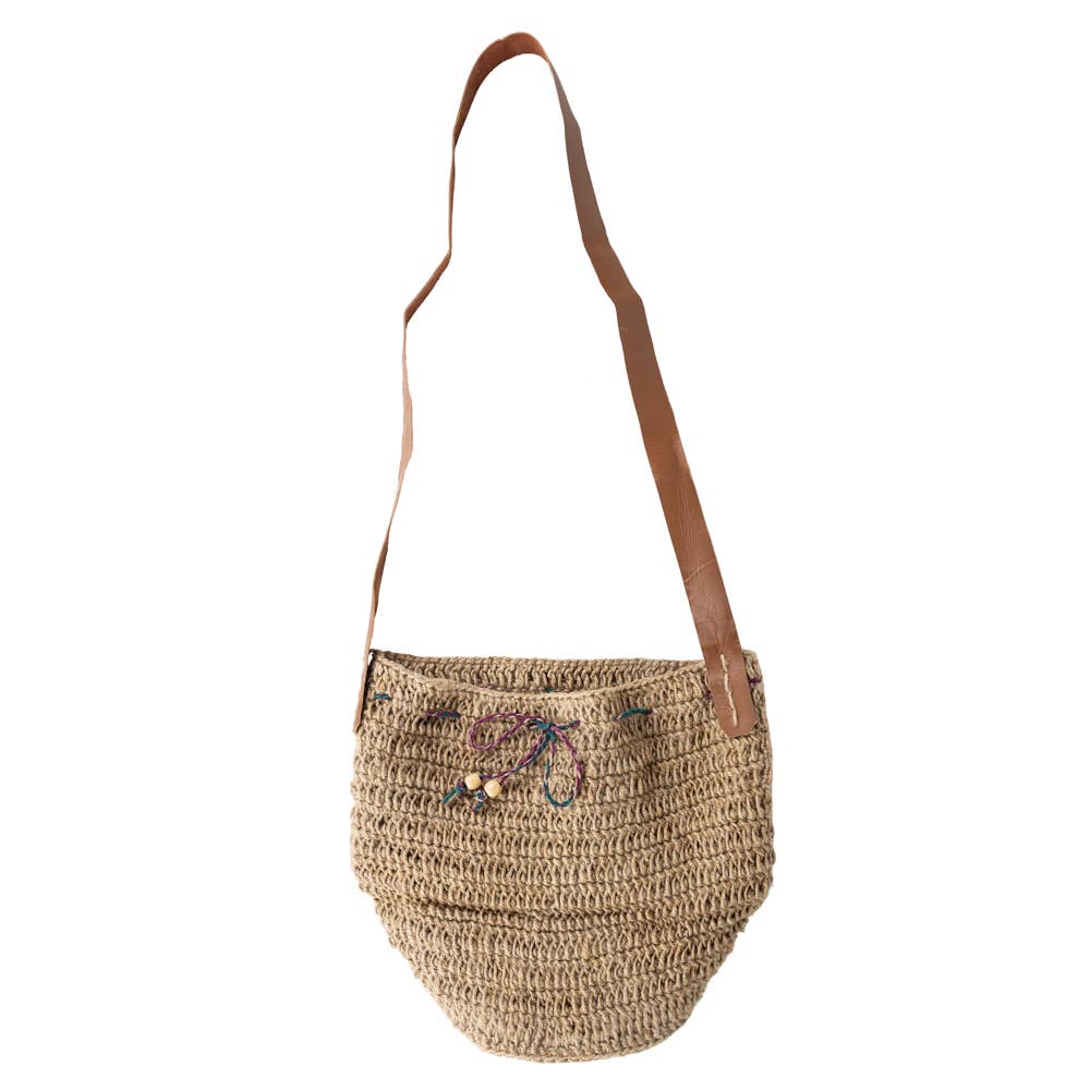 Jute Bucket Bag - Leather Strap