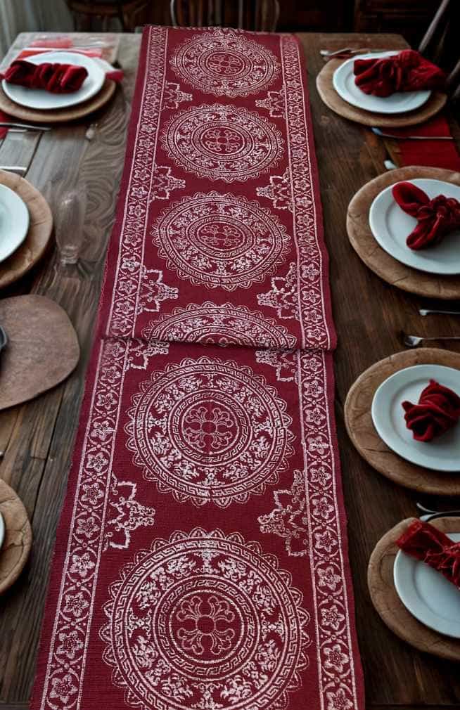 Red Block Printed Table Runner