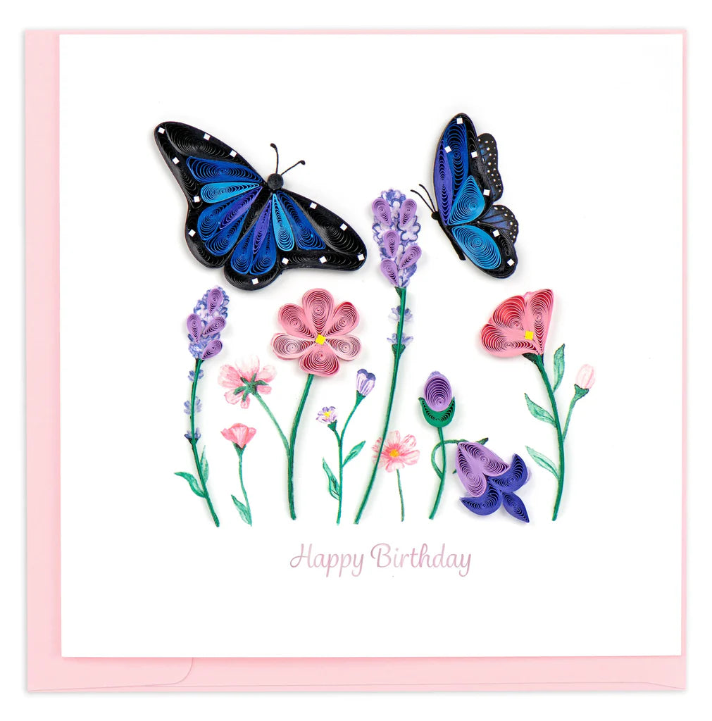 Quilling Cards Vietnam - Birthday Flowers & Blue Butterflies