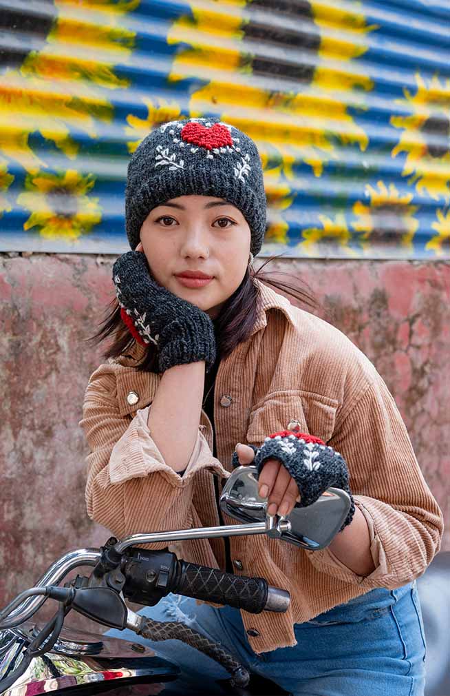 Embroidered Heart Knit Hat