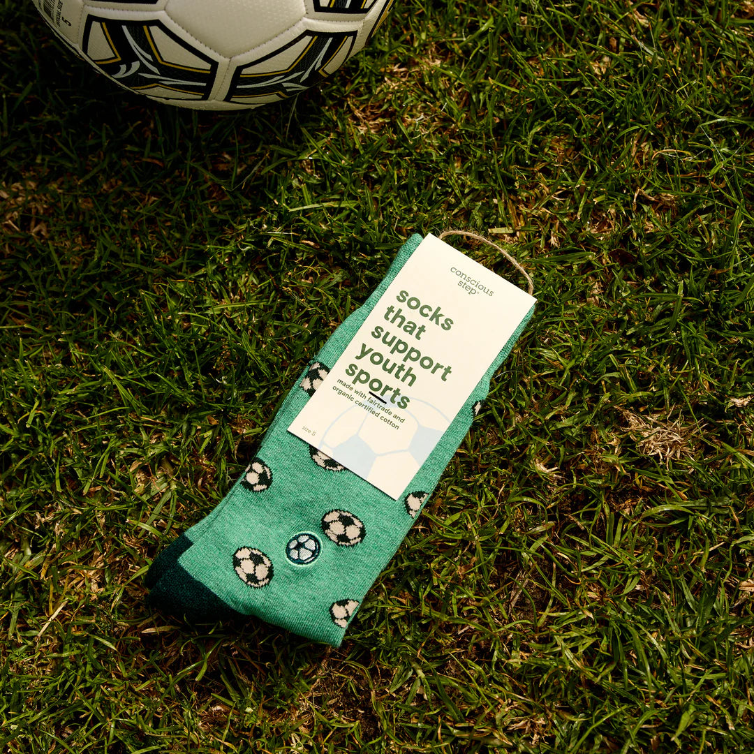 Socks that Support Youth Sports (Green Soccer Balls): Medium