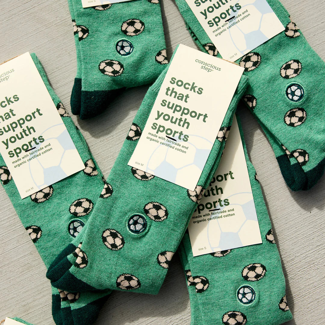 Socks that Support Youth Sports (Green Soccer Balls): Medium