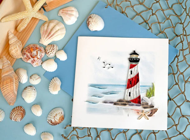 Quilling Card Red & White Lighthouse