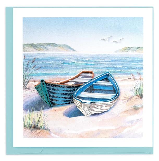 Quilled Two Boats on the Shore Greeting Card