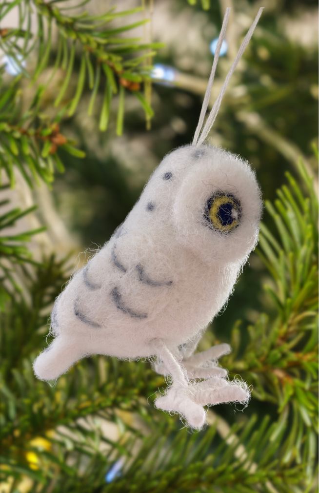 Felted Wool Snowy Owl Ornament