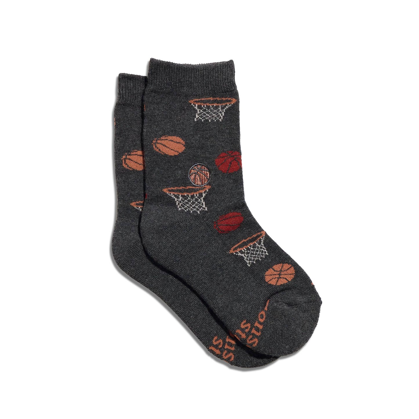 Kids Socks that Support Youth Sports (Gray Basketballs): Youth