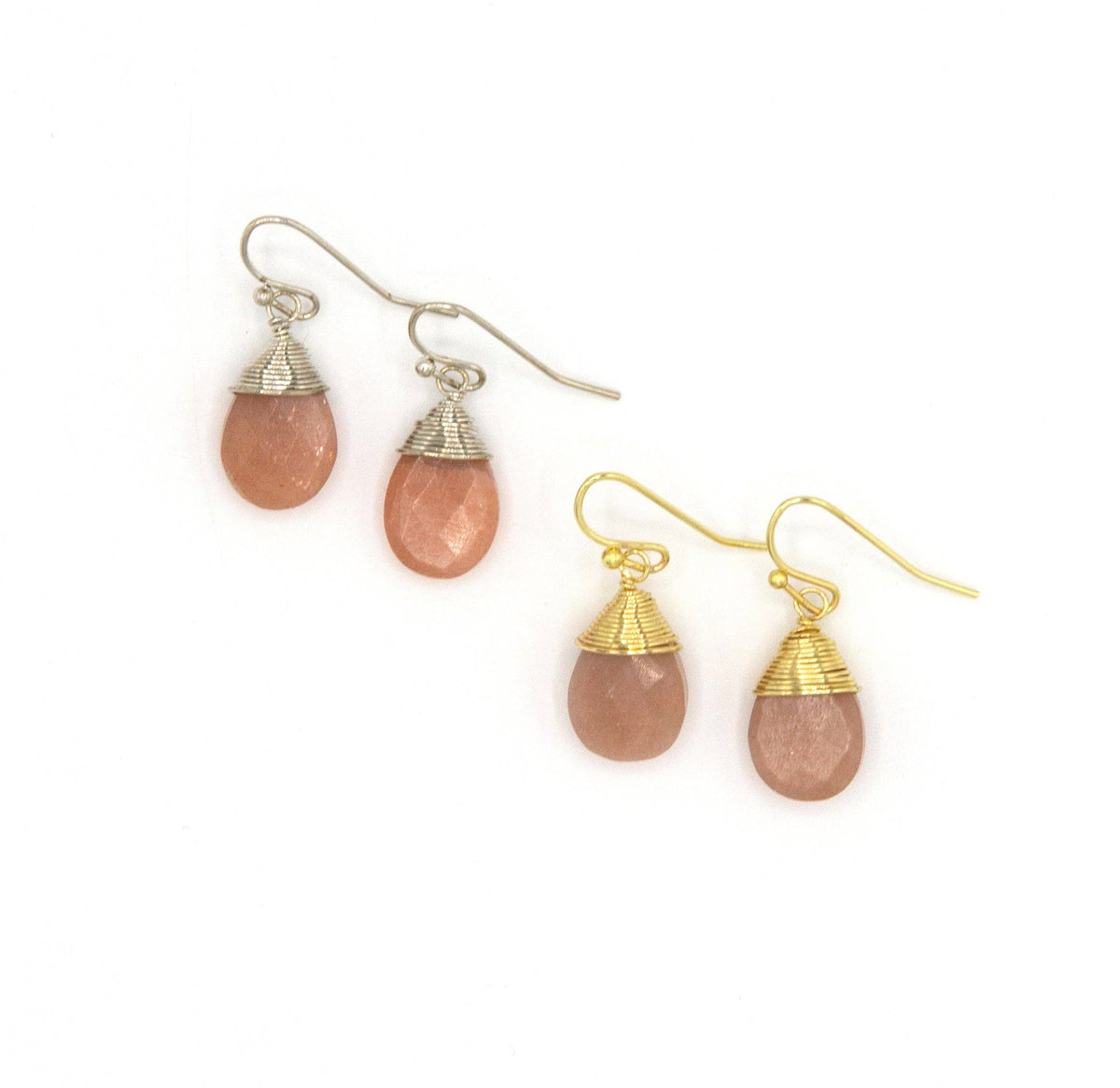 Pink Chalcedony Drop Earrings: Brass