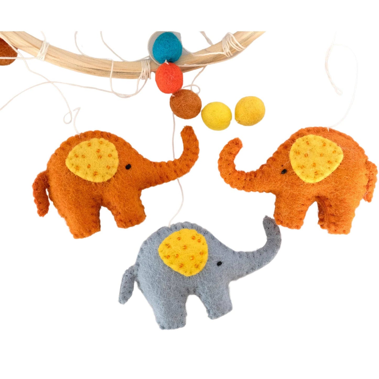 Blue and Orange Elephant Felt Nursery Mobile