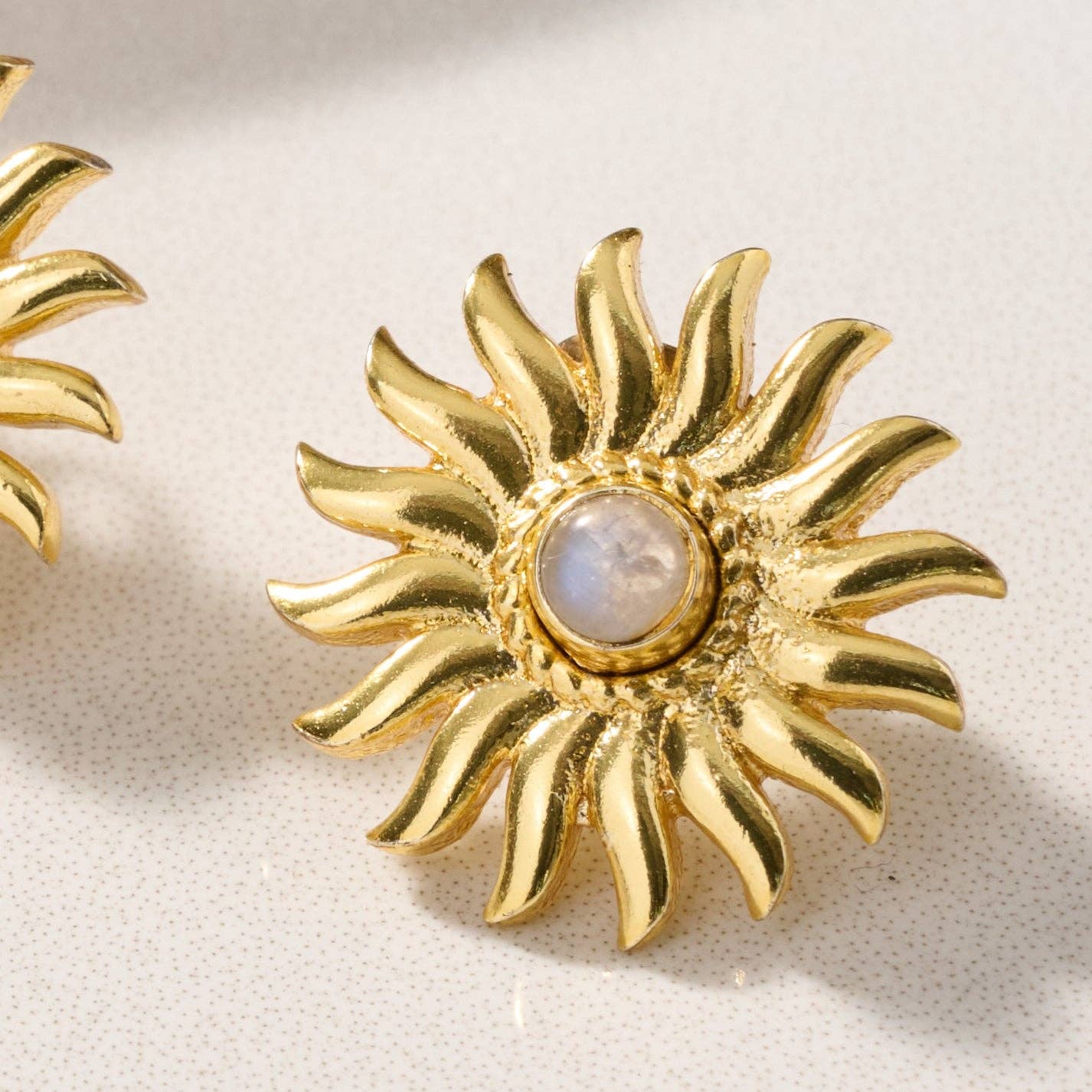 Sunburst Moonstone Post Earrings
