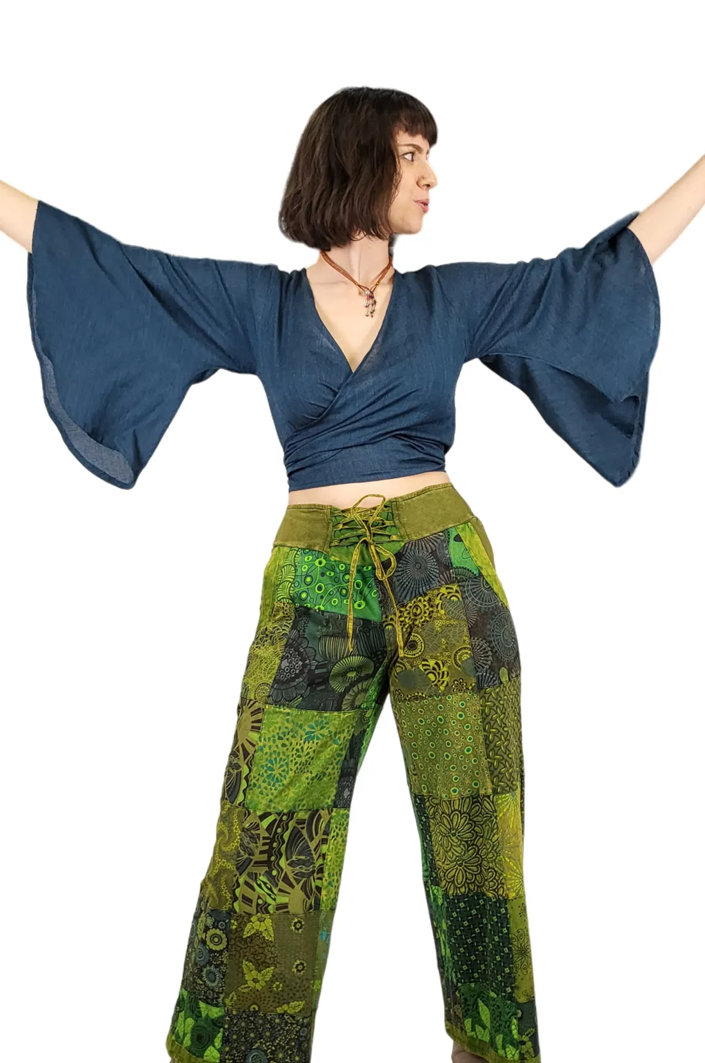Solid Bell Sleeve Wrap Top