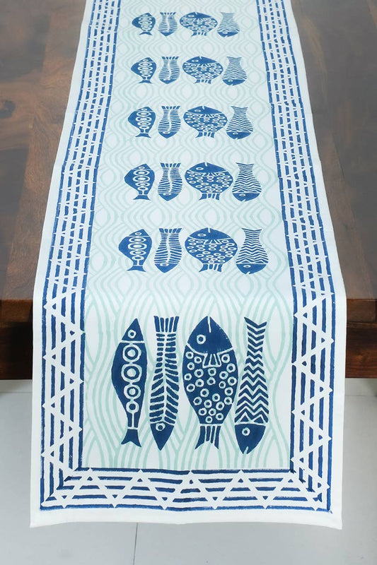 Fish Table Runner Navy/Mint