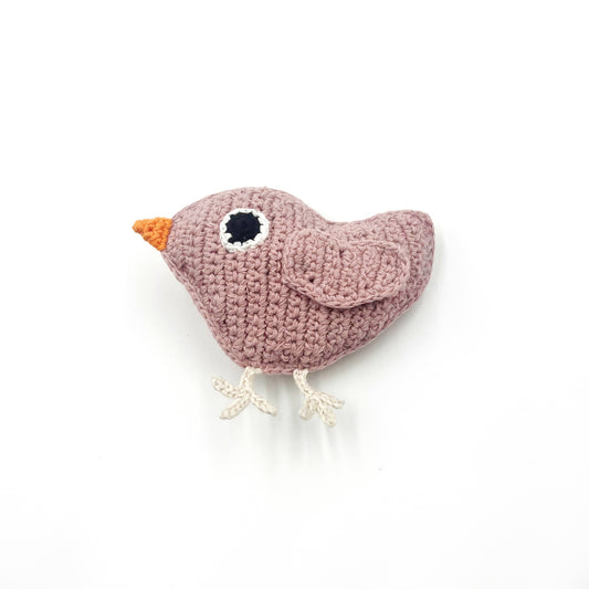 Plush Baby Bird Rattle: Dusky Pink