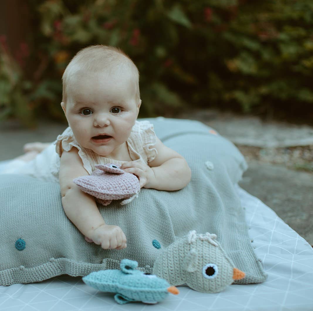 Plush Baby Bird Rattle: Duck Egg Blue
