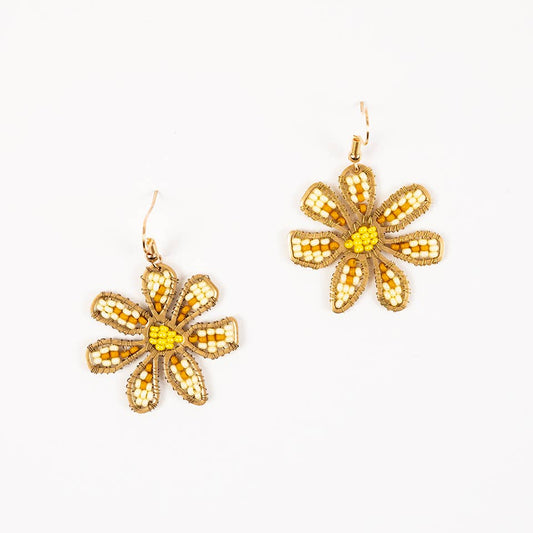 Beaded Daisy Earrings: Yellow