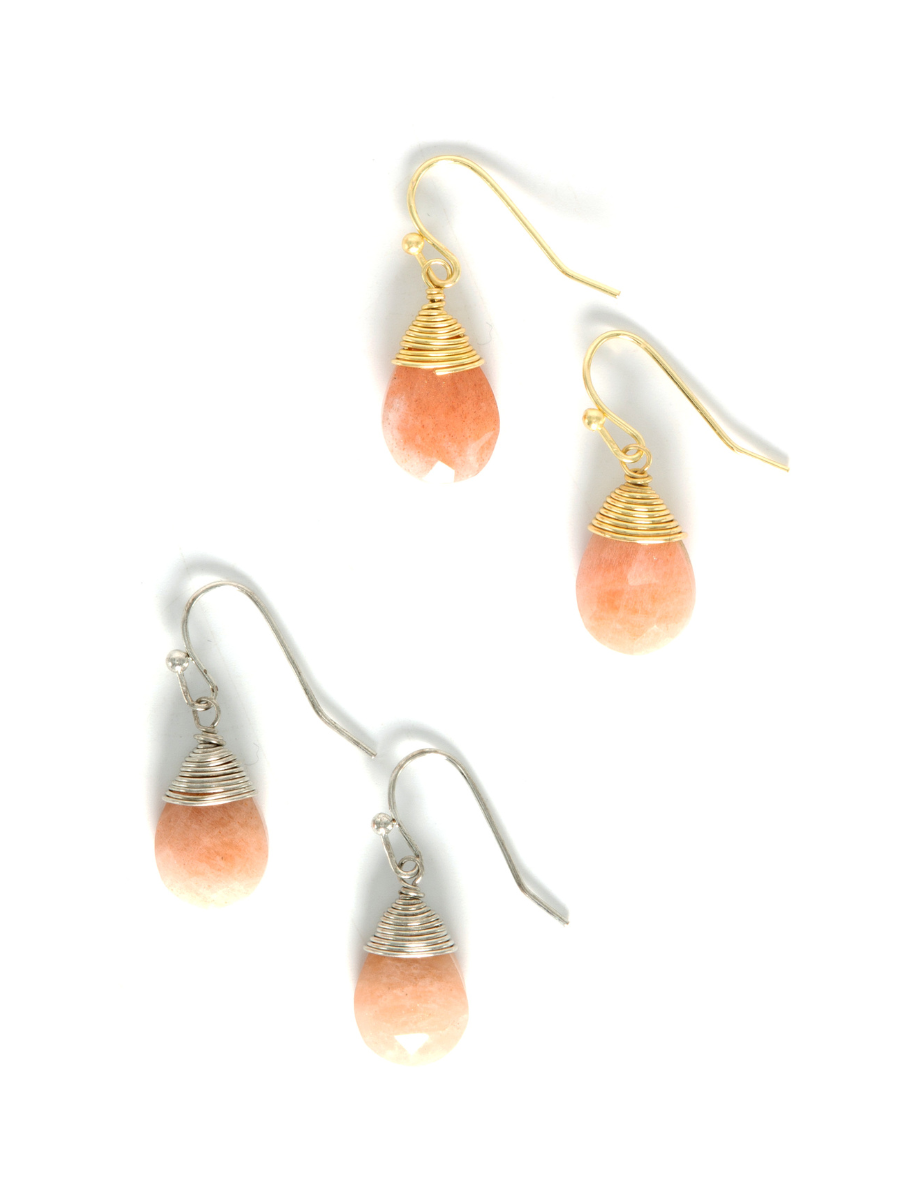 Pink Chalcedony Drop Earrings: Brass