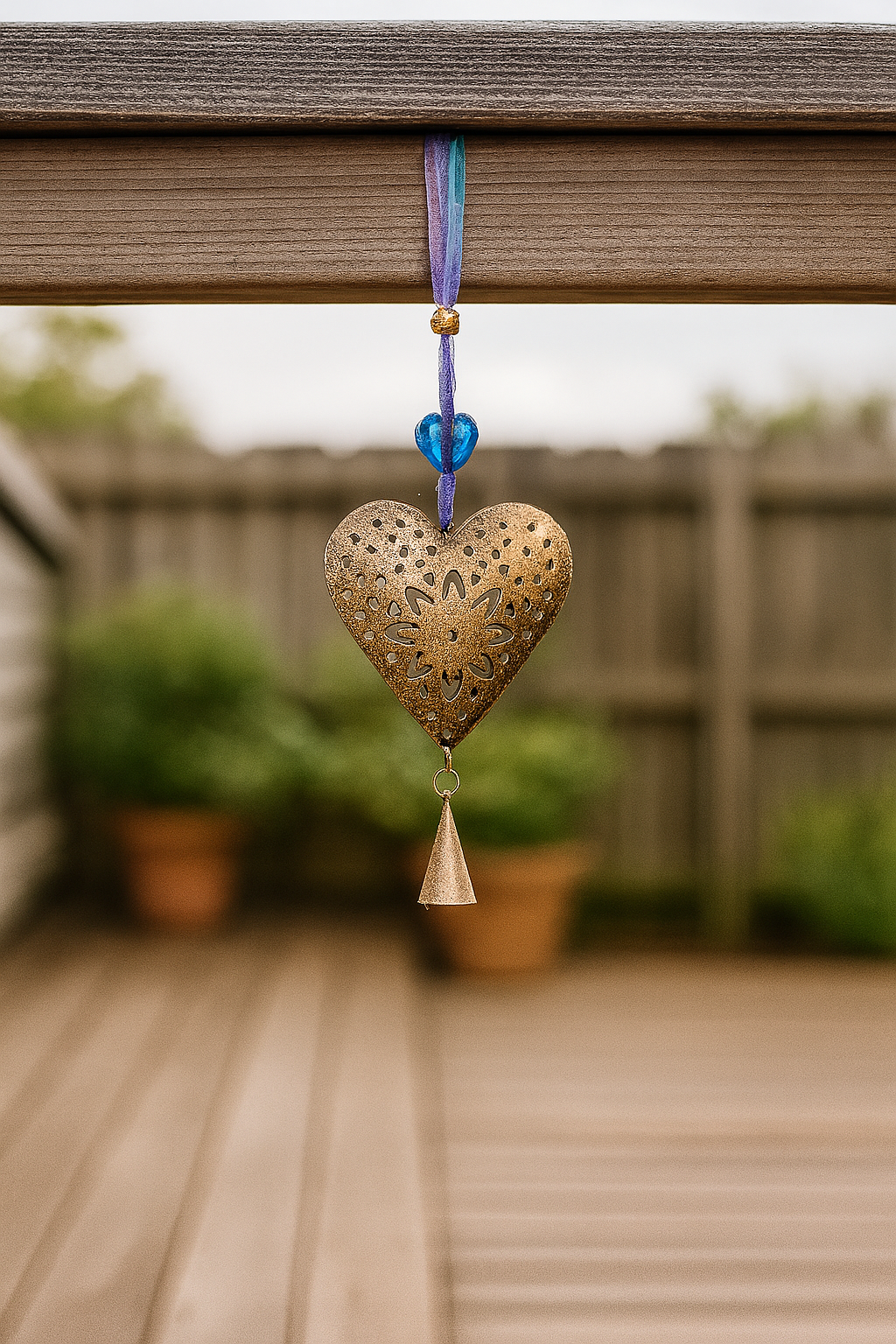 Chakshu Heart Bell Wind Chime Upcycled Sari - Handmade Decor