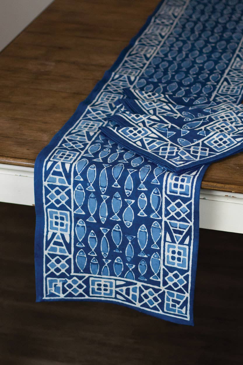 Indigo Fish Table Runner