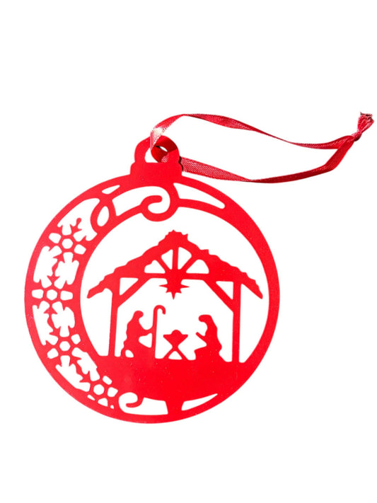 Nativity Christmas Red Ornament