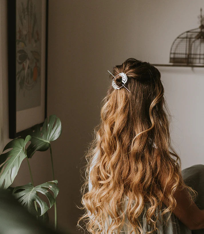 Kavya Hair Slide with Stick - Silver Fern